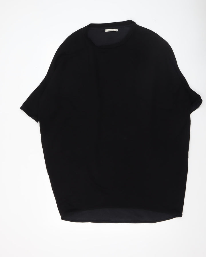 Pull&Bear Womens Black Basic Short Sleeve Crew Neck T-Shirt Size 12