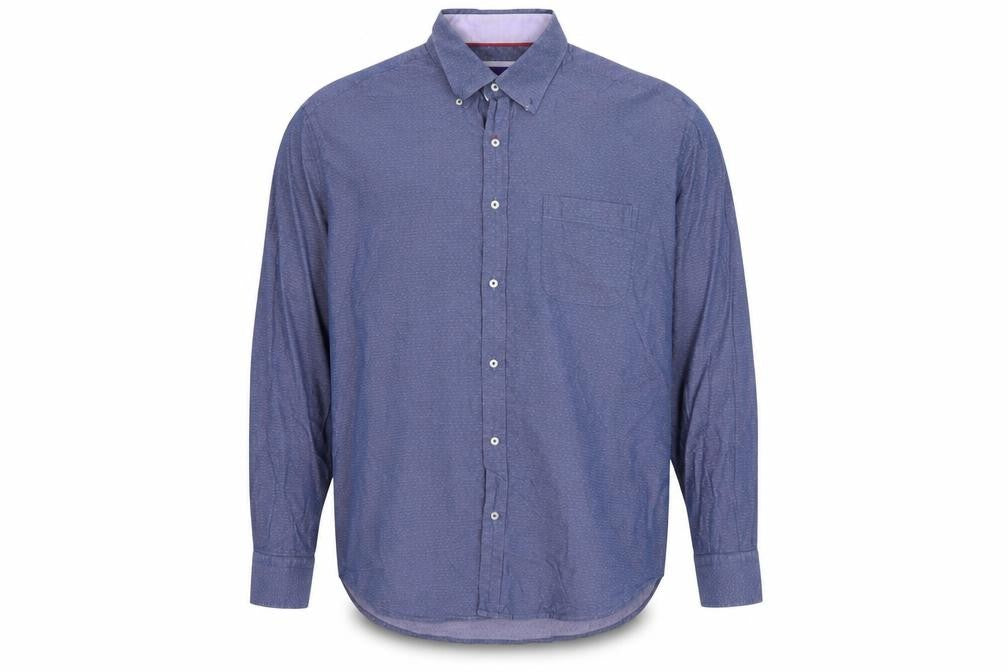 Front view of Dylan Thomas Men’s Blue Button-Down XL Long Sleeve Cotton Shirt
