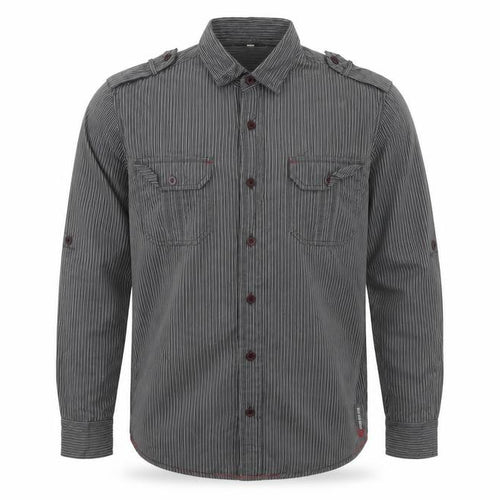 Duck and Cover Men's Grey Striped Long Sleeve Button-Up Shirt M