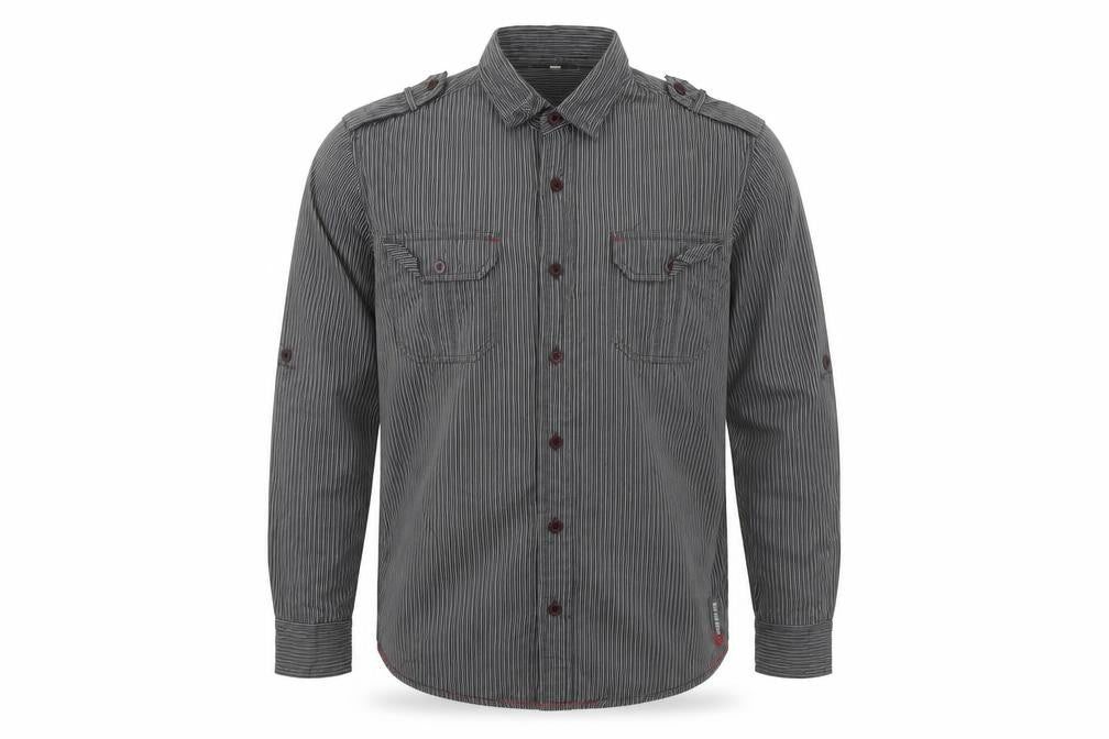Duck and Cover Men's Grey Striped Long Sleeve Button-Up Shirt M