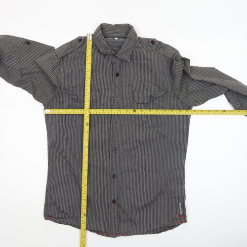 Duck and Cover Men's Grey Striped Long Sleeve Button-Up Shirt M