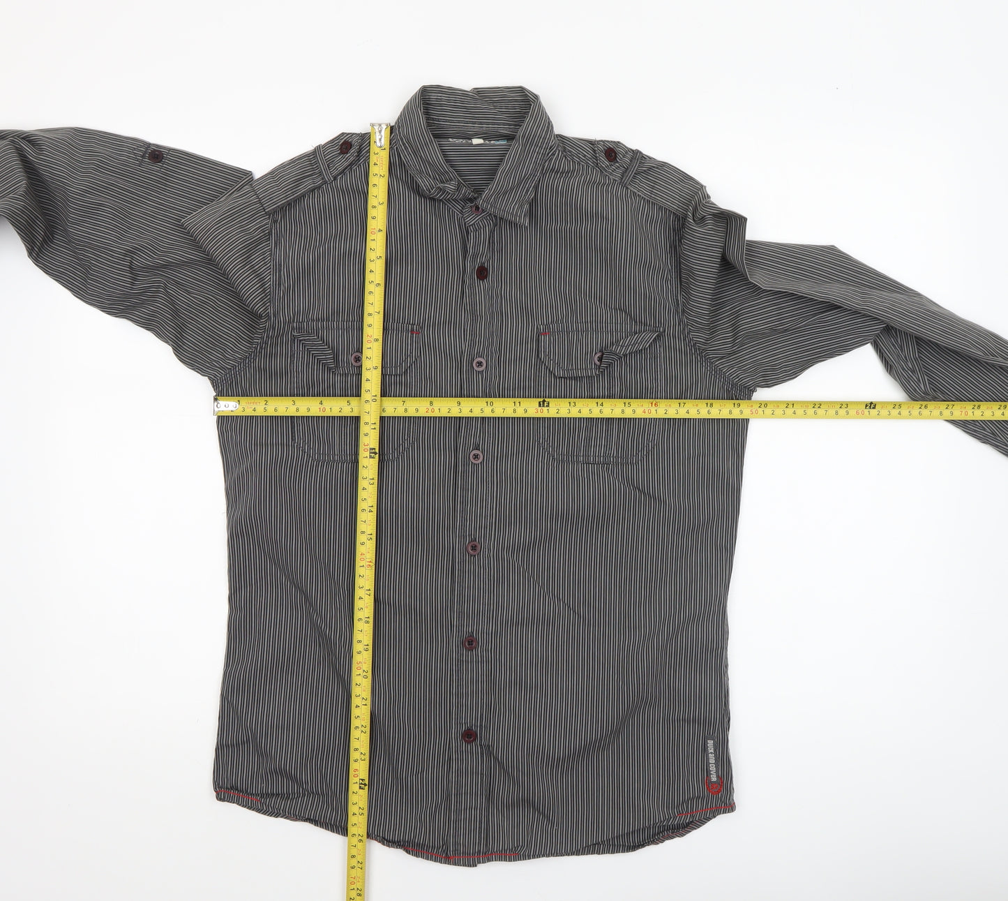 Duck and Cover Men's Grey Striped Long Sleeve Button-Up Shirt M