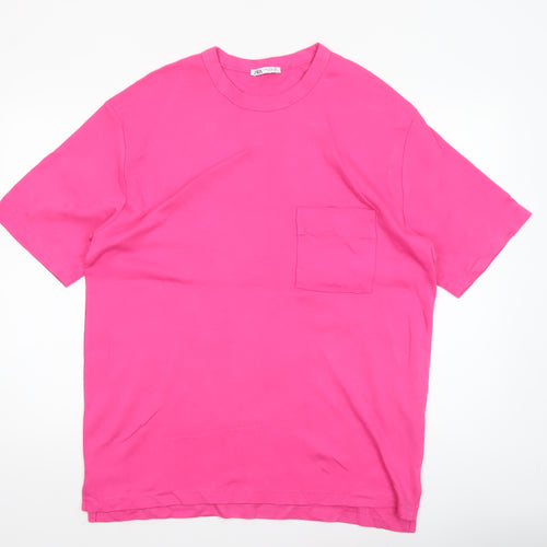Zara Men's Pink XL Cotton Crew Neck Short Sleeve T-Shirt