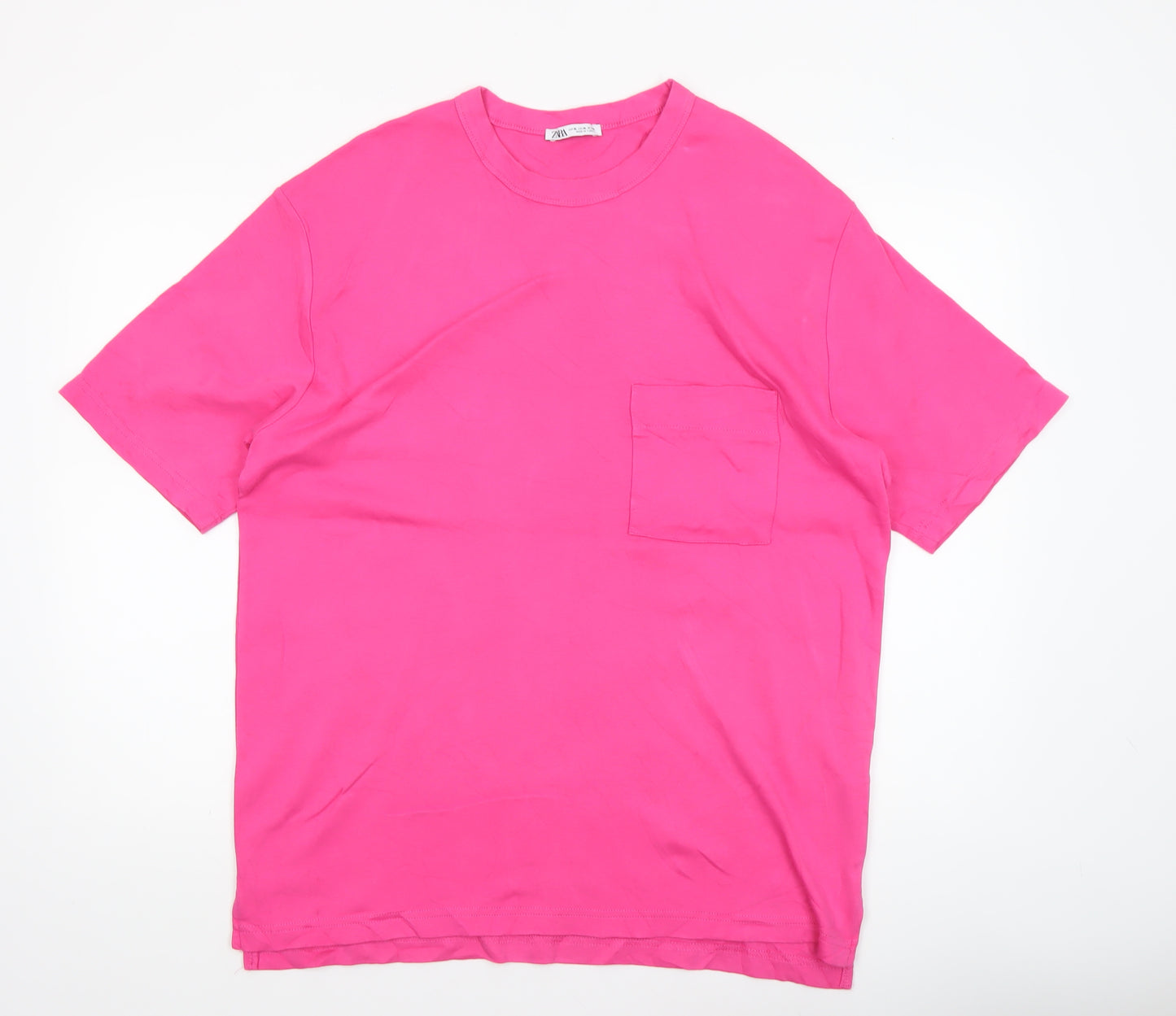 Zara Men's Pink XL Cotton Crew Neck Short Sleeve T-Shirt