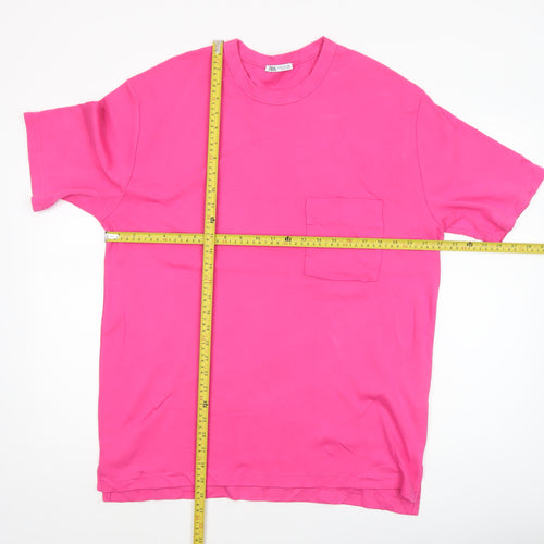 Zara Men's Pink XL Cotton Crew Neck Short Sleeve T-Shirt