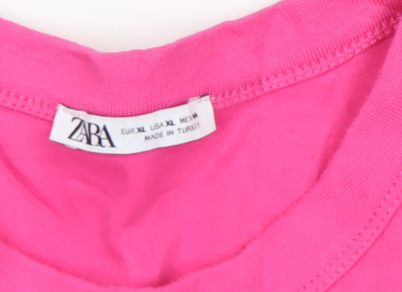 Zara Men's Pink XL Cotton Crew Neck Short Sleeve T-Shirt