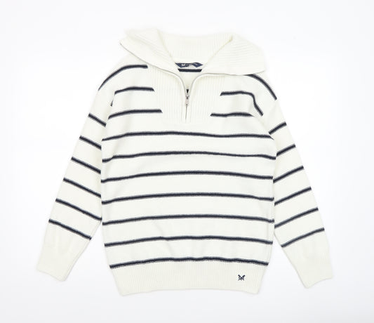 Crew Clothing Women’s White Striped Half Zip Jumper Size 10 Wool Blend