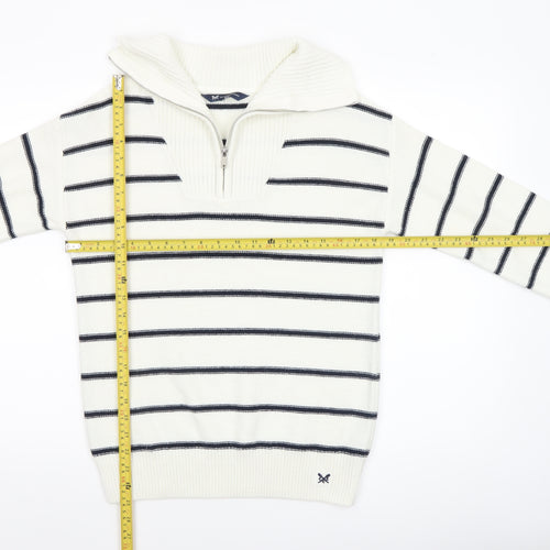 Crew Clothing Women’s White Striped Half Zip Jumper Size 10 Wool Blend