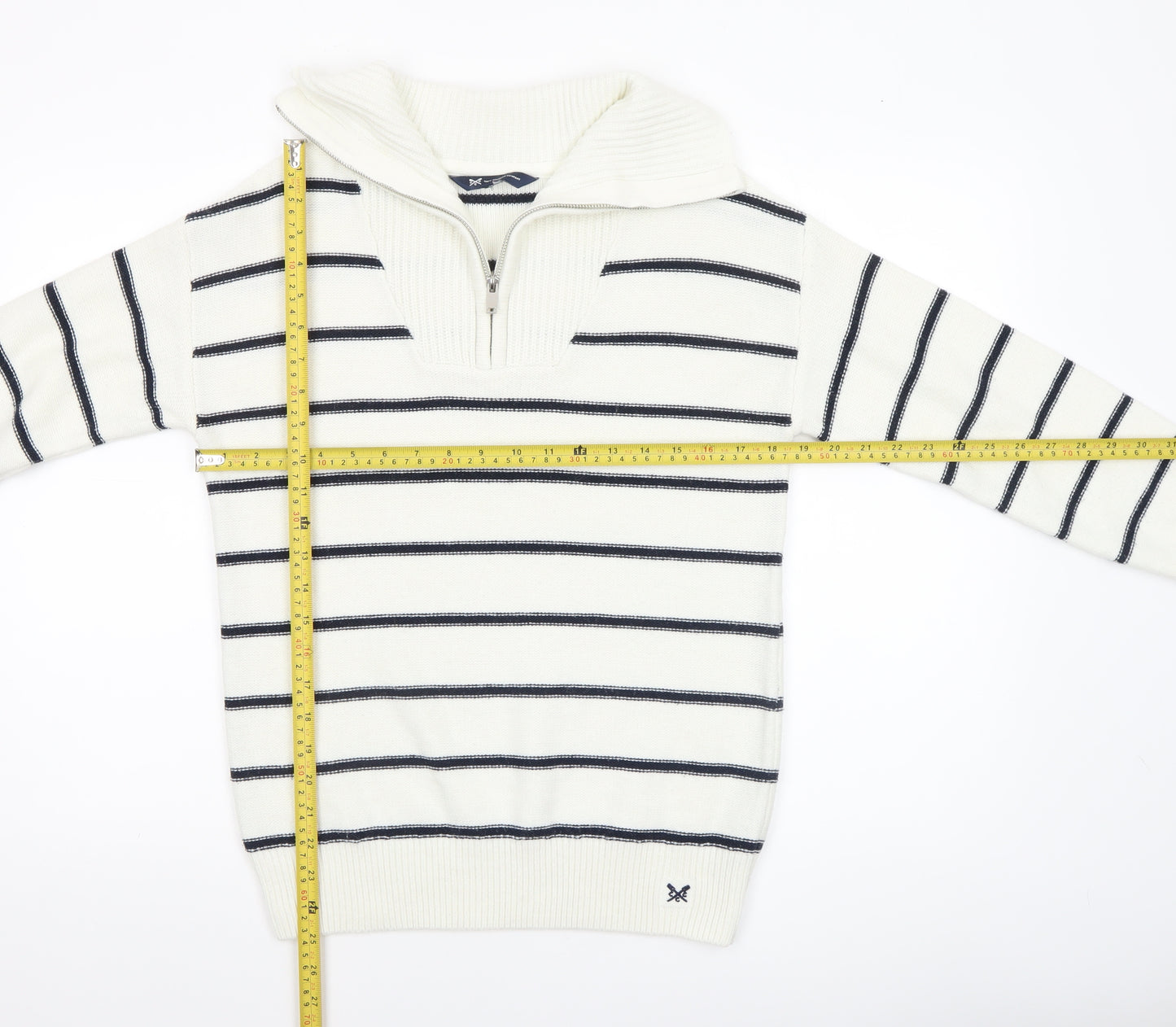 Crew Clothing Women’s White Striped Half Zip Jumper Size 10 Wool Blend