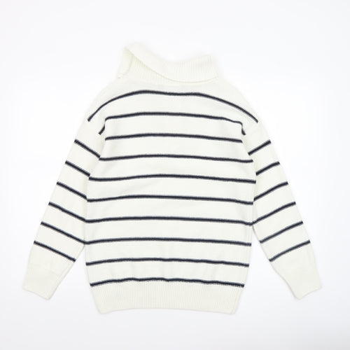 Crew Clothing Women’s White Striped Half Zip Jumper Size 10 Wool Blend