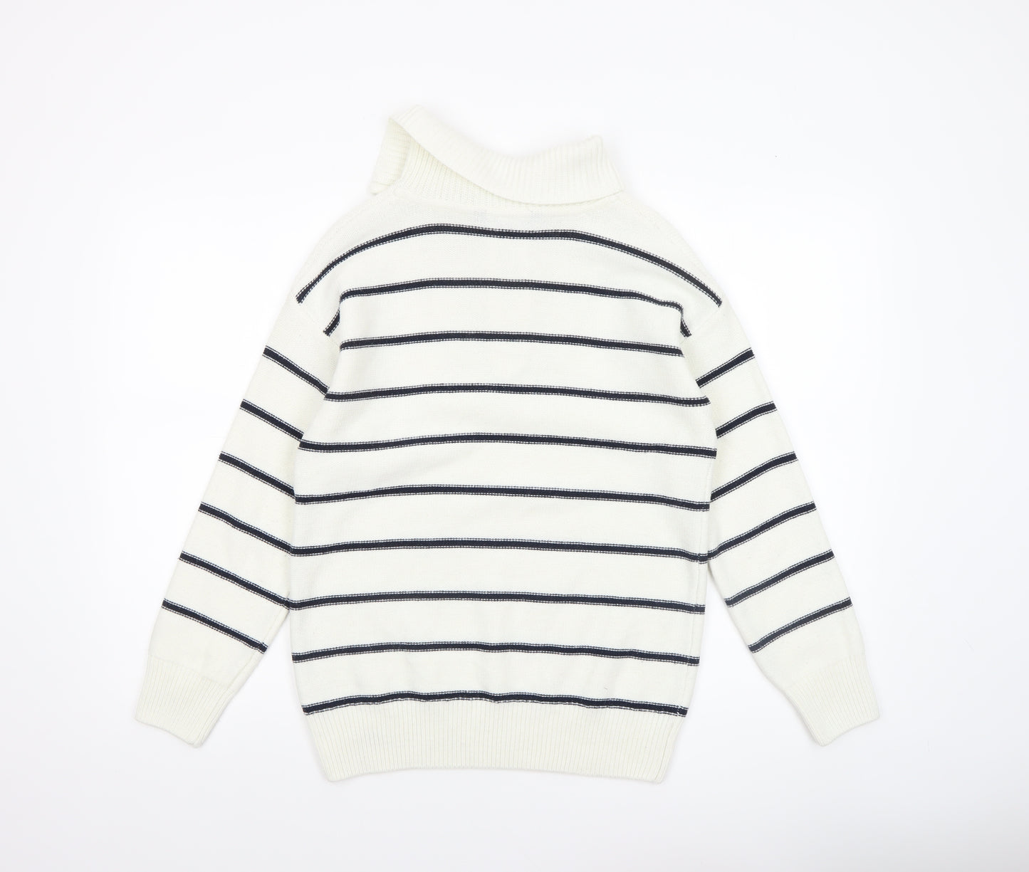 Crew Clothing Women’s White Striped Half Zip Jumper Size 10 Wool Blend