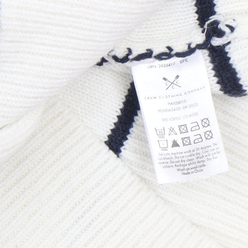 Crew Clothing Women’s White Striped Half Zip Jumper Size 10 Wool Blend