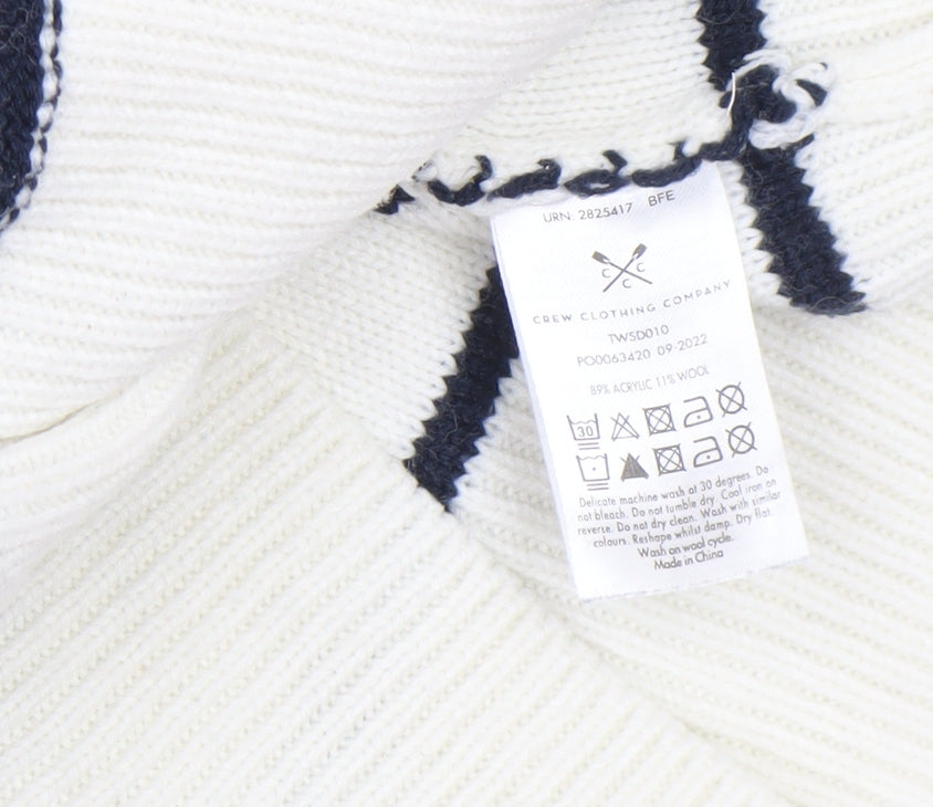 Crew Clothing Women’s White Striped Half Zip Jumper Size 10 Wool Blend