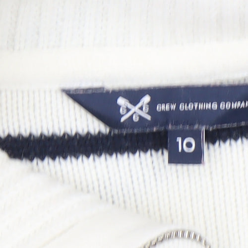 Crew Clothing Women’s White Striped Half Zip Jumper Size 10 Wool Blend