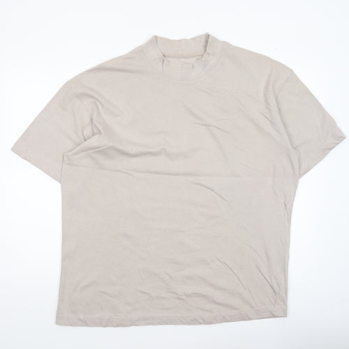 boohooMAN Men’s Beige Mock Neck Short Sleeve Cotton T-Shirt M
