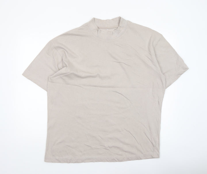 boohooMAN Men’s Beige Mock Neck Short Sleeve Cotton T-Shirt M