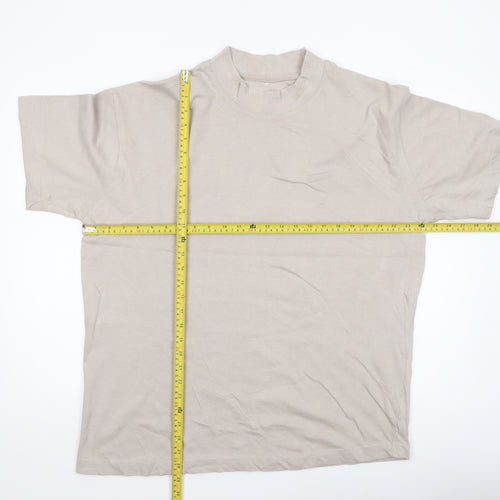 boohooMAN Men’s Beige Mock Neck Short Sleeve Cotton T-Shirt M