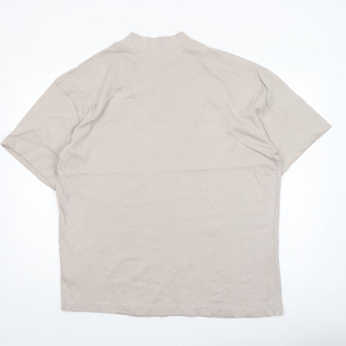 boohooMAN Men’s Beige Mock Neck Short Sleeve Cotton T-Shirt M