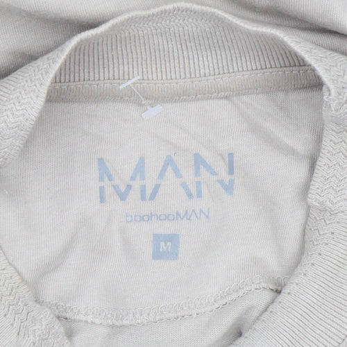 boohooMAN Men’s Beige Mock Neck Short Sleeve Cotton T-Shirt M