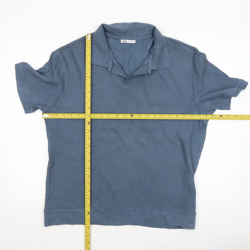 Zara Men's Blue Cotton Polo Shirt Size L Regular Fit