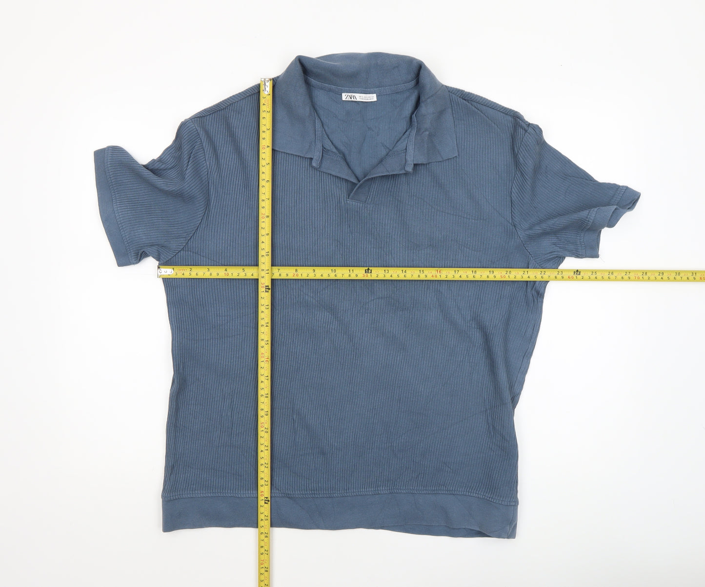 Zara Men's Blue Cotton Polo Shirt Size L Regular Fit