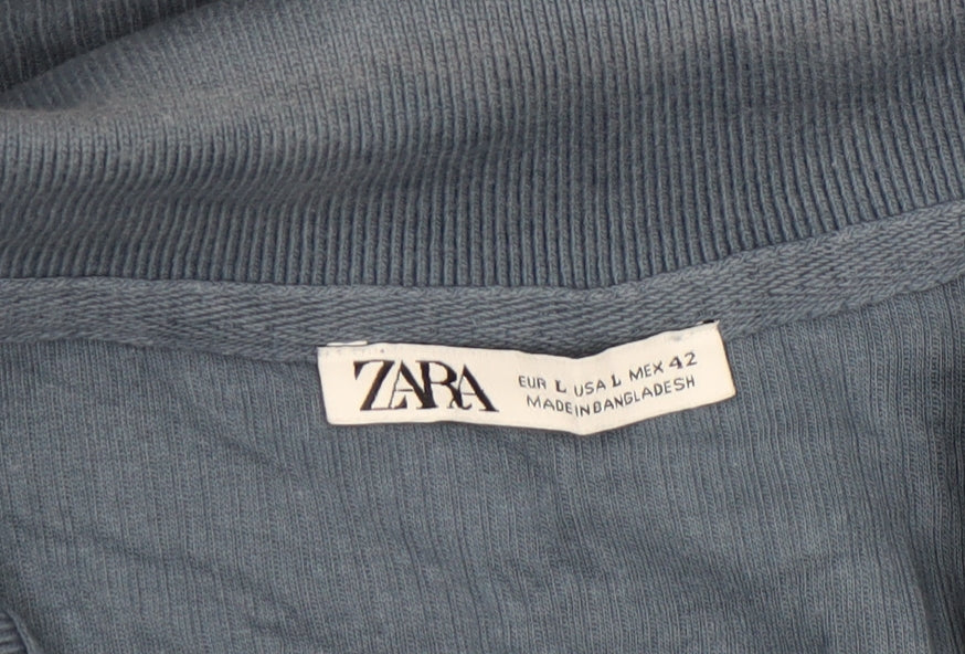 Zara Men's Blue Cotton Polo Shirt Size L Regular Fit