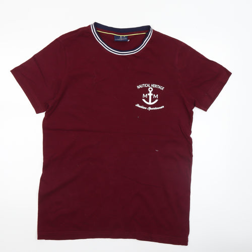 Marco Manzini Men's Red Nautical Heritage Crew Neck T-Shirt Size L