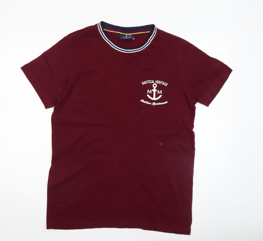 Marco Manzini Men's Red Nautical Heritage Crew Neck T-Shirt Size L