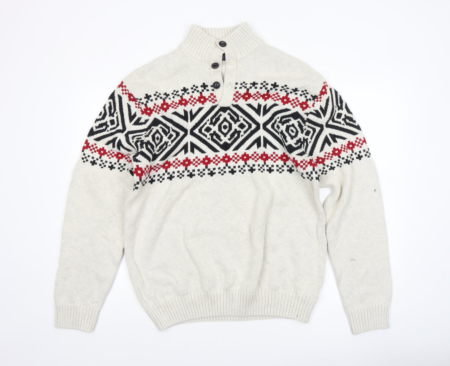 Chaps Men’s Beige Fair Isle Cotton Henley Jumper Size L