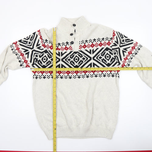 Chaps Men’s Beige Fair Isle Cotton Henley Jumper Size L