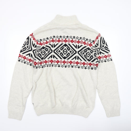 Chaps Men’s Beige Fair Isle Cotton Henley Jumper Size L