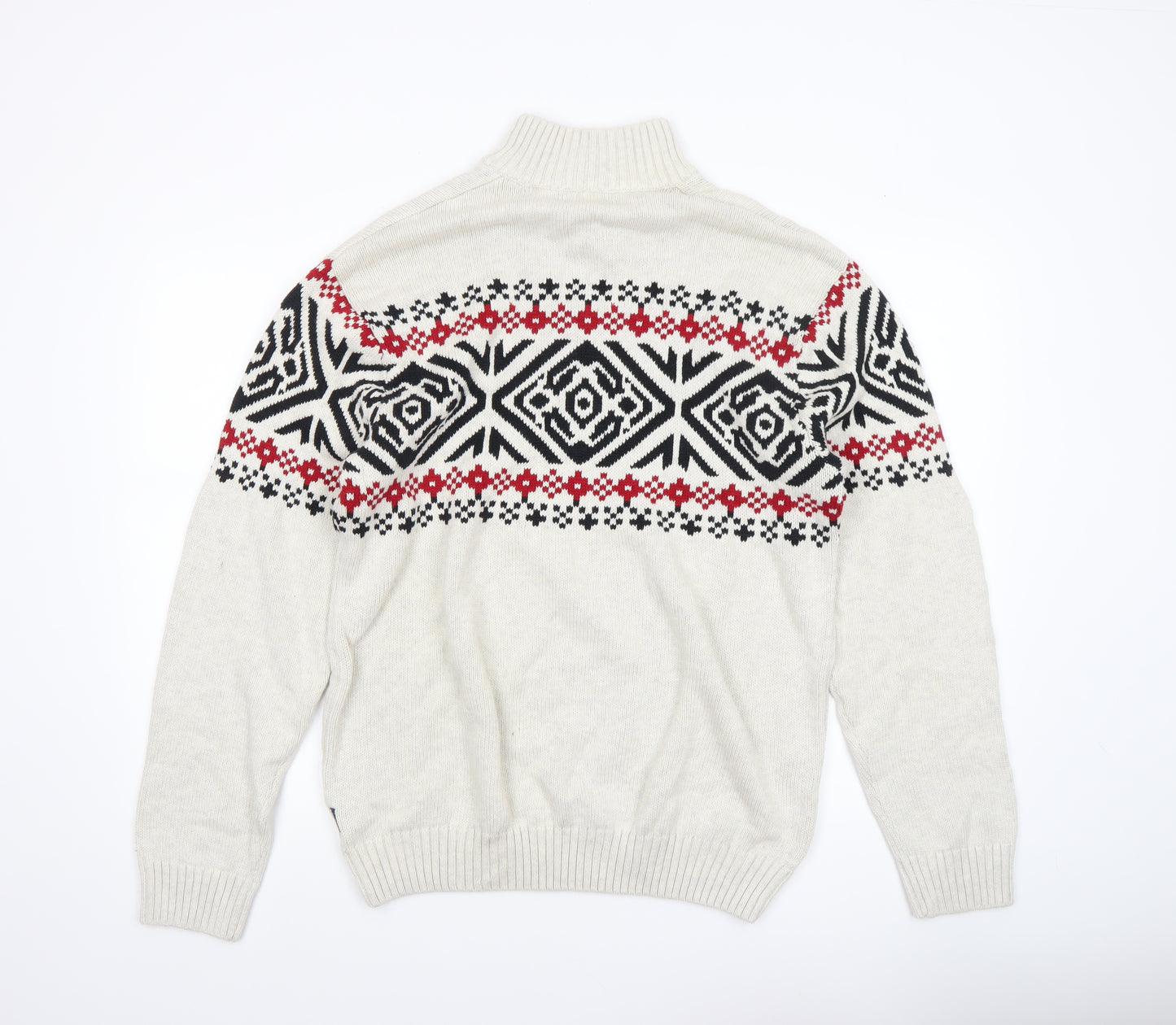 Chaps Men’s Beige Fair Isle Cotton Henley Jumper Size L