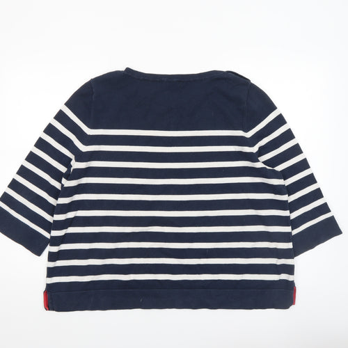 Laura Ashley Women’s Blue Striped 3/4 Sleeve Cotton Pullover Jumper UK 20