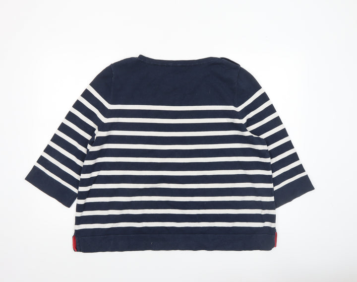 Laura Ashley Women’s Blue Striped 3/4 Sleeve Cotton Pullover Jumper UK 20