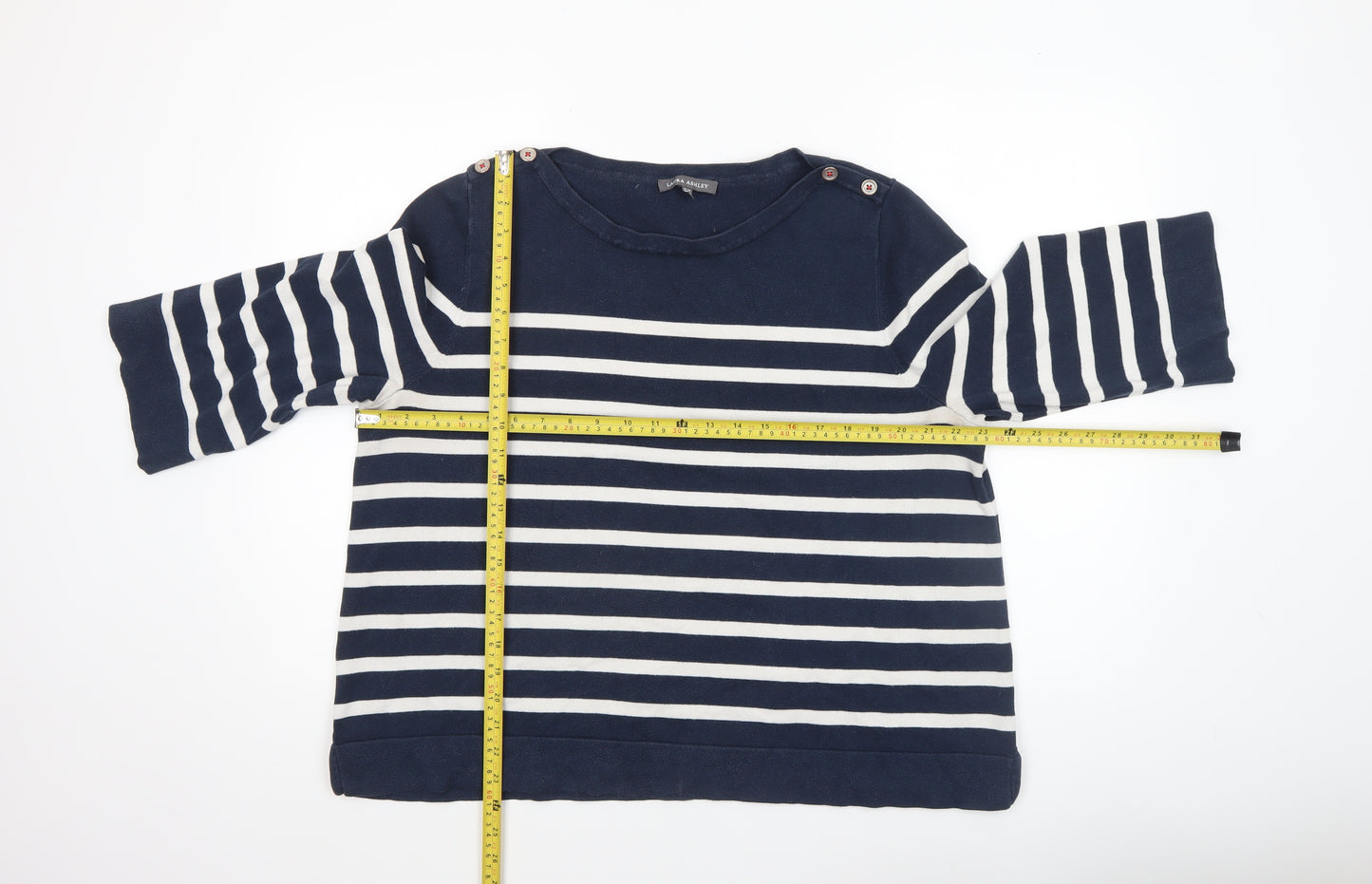 Laura Ashley Women’s Blue Striped 3/4 Sleeve Cotton Pullover Jumper UK 20
