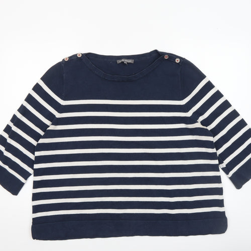 Laura Ashley Women’s Blue Striped 3/4 Sleeve Cotton Pullover Jumper UK 20