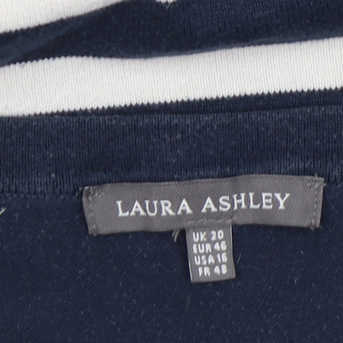 Laura Ashley Women’s Blue Striped 3/4 Sleeve Cotton Pullover Jumper UK 20
