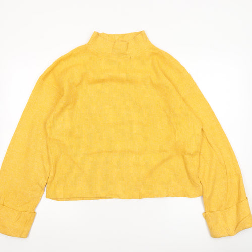 Zara Women Yellow Cropped Mock Neck Knit Top Size 8