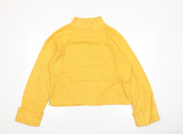Zara Women Yellow Cropped Mock Neck Knit Top Size 8