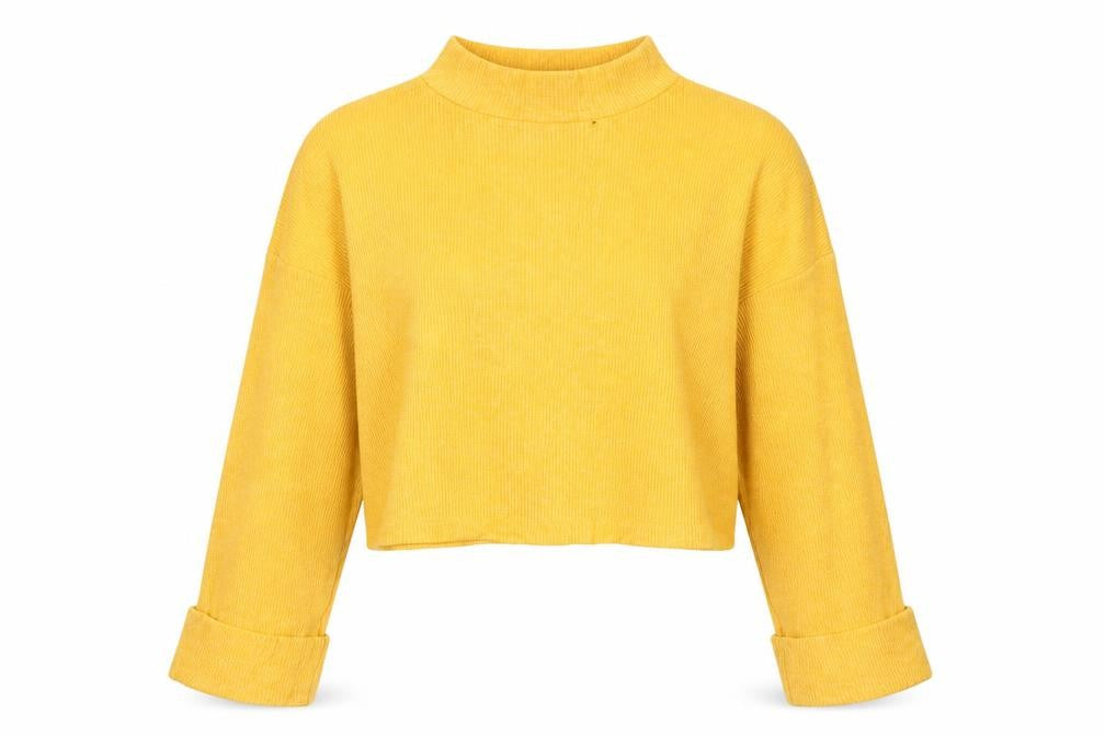 Zara Women Yellow Cropped Mock Neck Knit Top Size 8