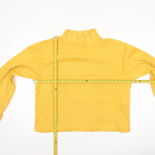 Zara Women Yellow Cropped Mock Neck Knit Top Size 8