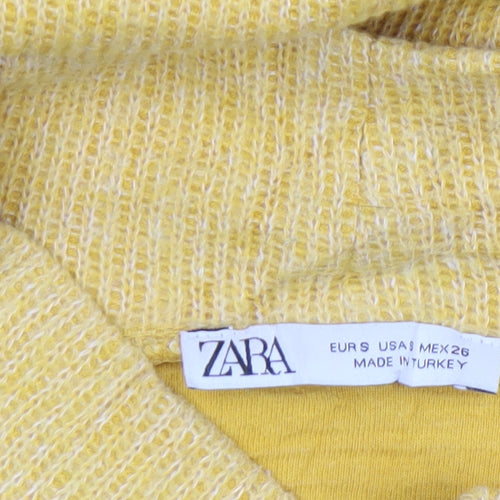 Zara Women Yellow Cropped Mock Neck Knit Top Size 8