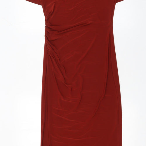 Zara Women Red Bodycon Midi Dress Size S Short Sleeve V-Neck