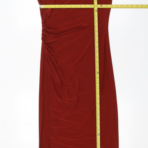 Zara Women Red Bodycon Midi Dress Size S Short Sleeve V-Neck