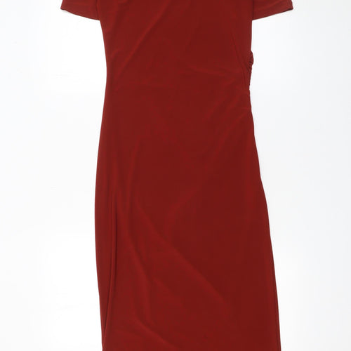 Zara Women Red Bodycon Midi Dress Size S Short Sleeve V-Neck