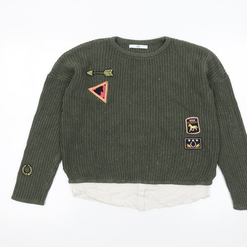 Marks and Spencer Girls Green Patch Knit Pullover Jumper 11-12 Years