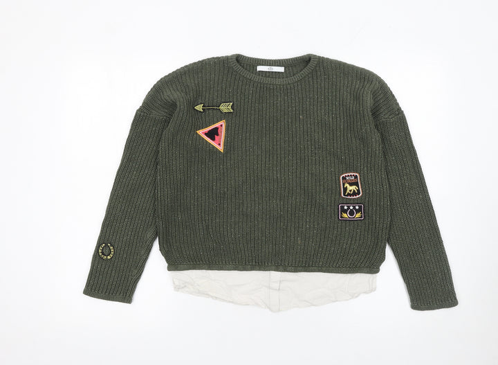 Marks and Spencer Girls Green Patch Knit Pullover Jumper 11-12 Years