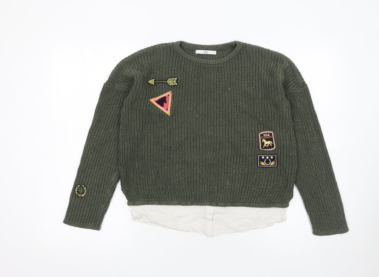 Marks and Spencer Girls Green Patch Knit Pullover Jumper 11-12 Years