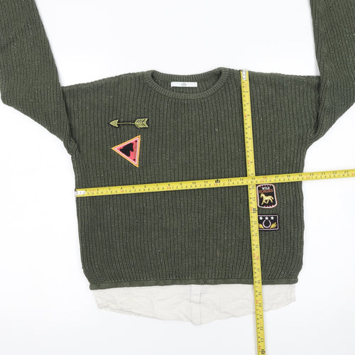 Marks and Spencer Girls Green Patch Knit Pullover Jumper 11-12 Years