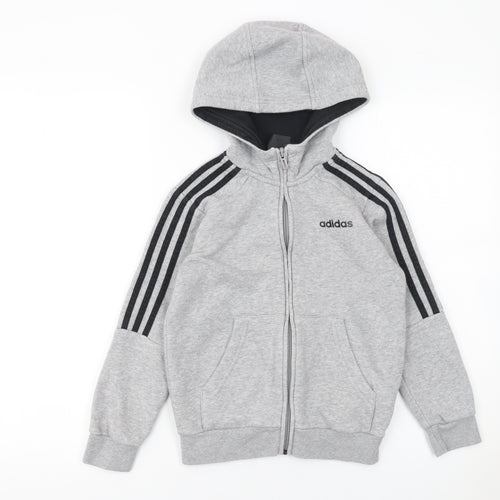 Adidas Boys Grey Full Zip Hoodie 7-8 Years Regular Fit Hooded Sweatshirt